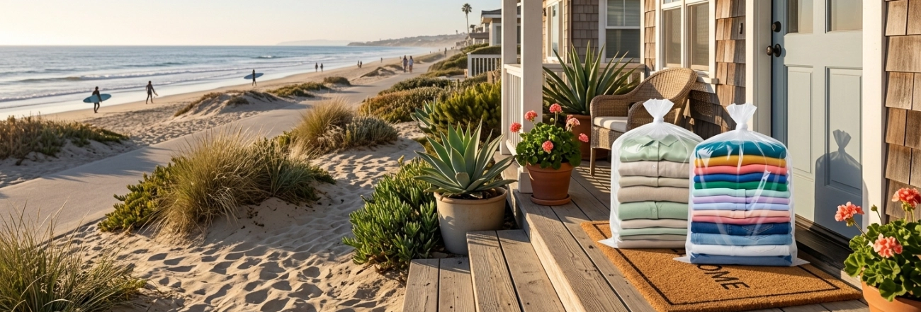 laundry delivery on a porch